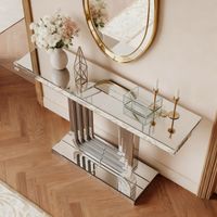 Console a Specchio con Base a U, Resistente Ai Graffi, Stile Glamour Moderno, Ingresso, in Vetro e MDF, 120×40×80 cm, Argento