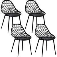 Klihome Set di 4 Sedie da Pranzo Sedie da Cucina con Schienale Scavato per Sala da Pranzo, PP e Metallo, Nero