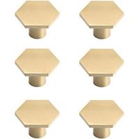 Set of 6 Brass Cabinet Handles, Golden Furniture Handles, Single Hole Hexagonal Handles for Kitchen, Office, Cabinets, Dressers