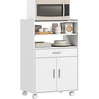Kitchen Trolley with Wheels, Modern Mobile Microwave Stand with Slide-Out Shelf, Drawer and 2 Doors for Dining Room