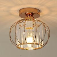 Goeco – Plafonnier LED en cristal doré – Abat-jour métal et verre – Dimensions 19x19x18cm – Douille E27 – Pour couloir, cuisine, chambre