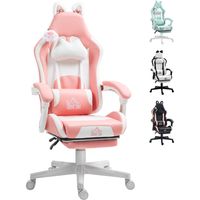 Fauteuil gaming rose inclinable avec repose-pieds rétractable, soutien lombaire et appui-tête, cosy et tendance