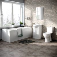 Memphis 3-Piece Bathroom Suite White - Close Coupled Toilet, 450mm Basin Vanity Unit and Round Bath Tub