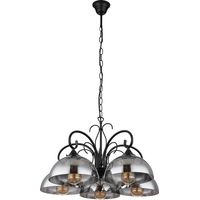 Lámpara colgante lámpara colgante lámpara colgante lámpara de mesa de comedor, regulable en altura 5 llamas, metal cristal ahumado negro, 5x casquillos E27, DxH 56x120cm