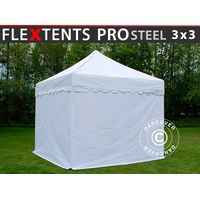 Pop up gazebo FleXtents PRO Steel "Wave" 3x3 m White, incl. 4 sidewalls