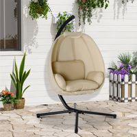 Amaca, Sedia a dondolo a forma di uovo con cuscino morbido, adatta per interni ed esterni, 125L x 95P x 170A cm, Khaki