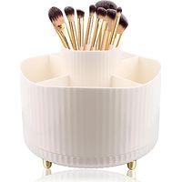 Organisateur Maquillage Rotatif, 360°Rotatif Pot a Crayon Rangement Pinceaux Maquillage 5 Compartiments Pinceaux Maquillage Organisateur-Blanc