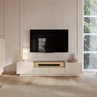 Fernsehschrank Kakagano, 2 Schubladen, 2 Regale, 2 Türen, 203x40x43h cm Beige