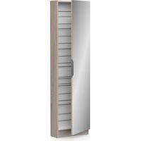 Armoire a chaussures - 12 Paires - Décor Chene - 1 porte avec miroir - L50 x P20x H180 cm - ZAPATERO