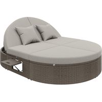 Rattan Doppelliege Gartenliege 200x140x42 cm für 2 Personen, mit verstellbaren Rückenlehnen und seitlichem Regal, Outdoor Sonnenliege