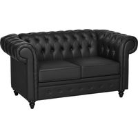2-Seater Chesterfield Style Sofa in Faux Leather, Tufted Living Room Loveseat with Armrests and Thick Padding, Sofa with Rubber Wood Legs for Living Room and Office, Black