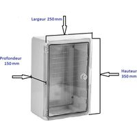 AR – Coffret électrique étanche IP65 en ABS – Dimensions 350x250x150mm – Plaque de fond pleine – 4 pattes de fixation murale
