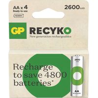 Wiederaufladbare Batterien LR06 / AA 2600mAh ReCyko GP-Batteriepack=4 Stück.