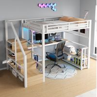 Cama dormitorio juvenil con escritorio y luz LED blanca HAVRYA