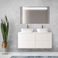 Hängender Badezimmerschrank 120 cm aus satinweißem Holz mit Doppelwaschbecken – Olympus - 120 cm mit Doppelständer - Misura: 120 cm - Accessorio: Standard
