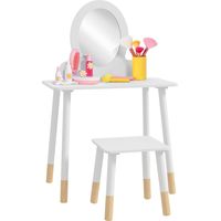 Tocador de Maquillaje para Niñas de +3 Años Tocador Infantil con Taburete y Espejo Diseño Sencillo Blanco