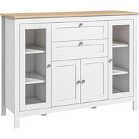 Buffet de cuisine avec 2 tiroirs, 2 portes vitrées et étagères réglables, meuble de rangement pour salle à manger/salon, 120 x 40 x 90 cm, blanc
