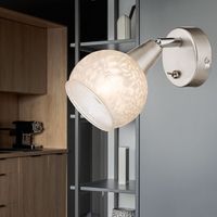Wandleuchte Wandlampe Spotleuchte Wandspotleuchte Metall, nickel matt, Glas satiniert, Lampenschirm, Eisblumendekor, Spot beweglich, 1x E14x HxBxT: 15x9,8x18,6 cm