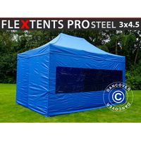 Pop up gazebo FleXtents PRO Steel 3x4.5 m, Blue, incl. 4 sidewalls