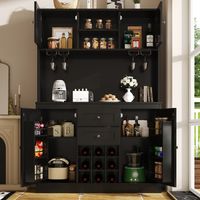 Credenza da cucina alta con ripiani regolabili e portabottiglie, mobile a 4 ante con 2 cassetti, arredo per cucina/soggiorno, nero