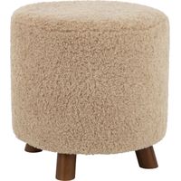 Pouf mouton beige en textile doux pieds bois ambiance cocooning - Beige effet mouton naturel
