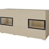 Buffet RAMOS 130 cm – Beige chiaro – LED multicolori integrate – 2 porte in vetro e 3 cassetti