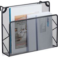 Relaxdays – Porte-revues mural en métal noir – Dimensions H x L x P : 28 x 35,5 x 10 cm – Crochet rotatif pour installation facile – Charge max 1,5 kg
