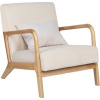 Home Heavenly® - Butaca nórdica de madera maciza NICOLE, tapizada antimanchas, con cojín incluido. 72x83x65 cm. Color: Beige/ Madera clara