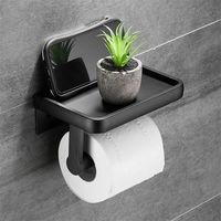 Vtizikl Support de rangement pour salle de bain, porte-papier toilette noir et doré, porte-serviettes avec support pour téléphone portable