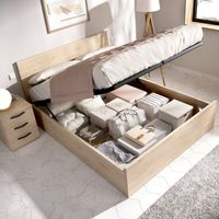 Dmora - Lit double Dluli, Sommier cadre de lit filet inclus, Cadre de lit de rangement pour matelas de 150 cm 190 cm, 197x158h95 cm, Chêne