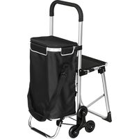 Chariot courses pliable caddy portable à roulettes siège pliable sac amovible noir 46x59,5x97cm