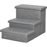 Escalera mascotas 3 peldaños perros gatos con almacenamiento 63.5x42.5x40.5 cm gris