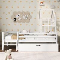 Letto per bambini con scala e cassetti, inclusa rete a doghe, letto a soppalco in legno massiccio con protezione anticaduta 90x200 cm bianco (senza materasso) OKWISH