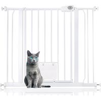 Bettacare Pet Gate with Lockable Cat Flap, 94.3cm - 102.3cm, White, 75cm in Height, Dog Safety Barrier with Cat Flap