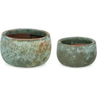 Set 2 PortaVaso Duyen Tondo in terra cotta smaltata per uso interno ed esterno. -Rusty