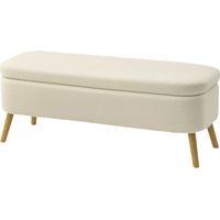 Panca contenitore 65L tessuto teddy gambe legno beige 120x42x45 cm