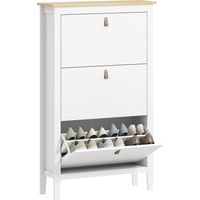 Zapatero Estrecho con 3 Compartimentos y Tiradores de Cuero PU para Pasillos y Recibidores 80x24x131 cm Blanco y