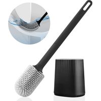 Scopa per WC, Scopa per WC in silicone con testina multifunzionale 3 in 1 e supporto ad asciugatura rapida, Scopa per WC a parete per bagno (Nero).