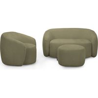 AURELIE - Pack canapé droit 2 places + fauteuil + pouf tissu - Vert