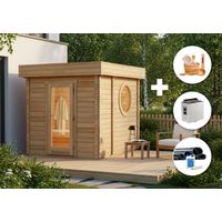 Kit tout-en-un sauna extérieur Cubus Naturel , 70 mm Épaisseur de paroi 264 x 321 cm
