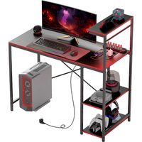 Escritorio Gaming Fibra Carbono con Luces LED 110x50cm Tomas Corriente Estantes Control Remoto Negro