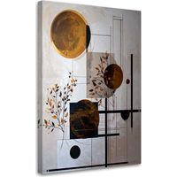 Tableaux, Abstraction géométrique : cercles et feuilles en brun,40x60