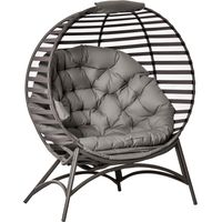 Fauteuil de jardin Papasan, 2 fauteuils paniers avec coussin, fauteuil lounge ovale, fauteuil panier pliable pour balcon, terrasse, extérieur/intérieur, acier brun sable, 118 x 75 x 139 cm