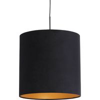 QAZQA Lampada a sospensione con paralume combi - Classico - Tessuto,Acciaio - Nero - Cilindro/Oblungo/Tondo Max. 1 x Watt