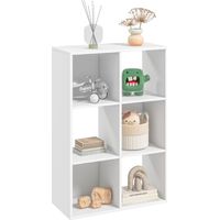 Bibliothèque à 6 casiers (Style rustique) — Étagère moderne en bois pour chambres d'enfants, bureaux ou espaces de travail — Dimensions : 61,5 x 29,5 x 91,5 cm, Blanc