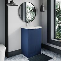 Hudson Reed Fluted Satin Blue 600mm 2 Door Vanity Unit and Minimalist Ceramic Basin - DFF325B