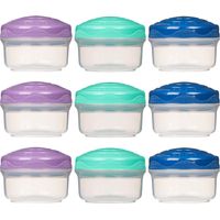 Sistema Mini Bites TO GO barattoli per snack 130 ml Contenitori per snack impilabili con coperchio Privi di BPA Coperchi verdi, rosa e blu 9 pezzi