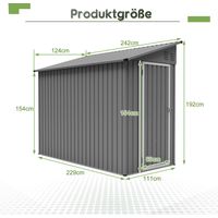 Abri de jardin métallique adossé porte verrouillable 2 ouvertures ventilation 122 x 244 cm gris