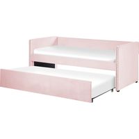 Lit Gigogne Banquette 90 x 200 cm Style Moderne en Velours Rose Clair Troyes