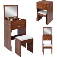 Coiffeuse avec miroir et tabouret, espace de rangement et tiroirs, table de dressage pour appartement, petite pièce, 40 x 37,5 x 72 cm, noyer noir